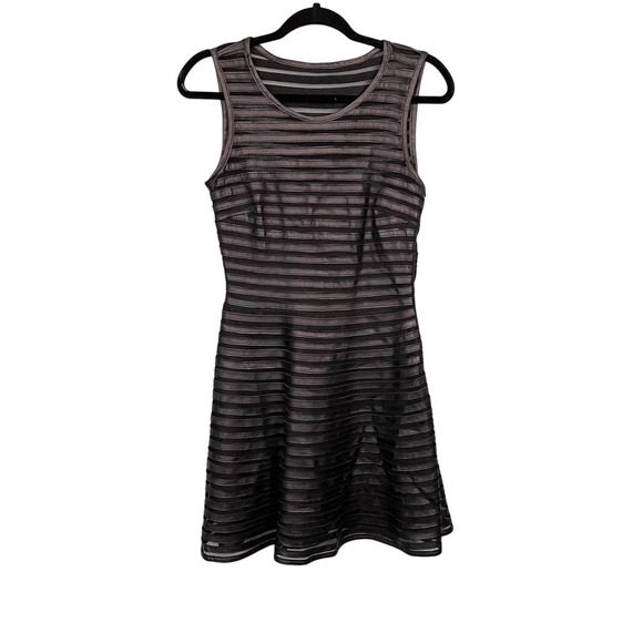 PARKER Women's Black Leather Stripe Mesh Sleeveless Fitted Mini Dress Size XS - Picture 1 of 9